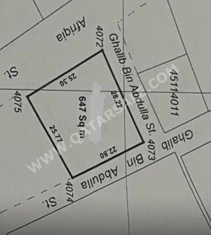 اراضي للبيع في الدوحة  – المطار القديم  -المساحة 647 متر مربع