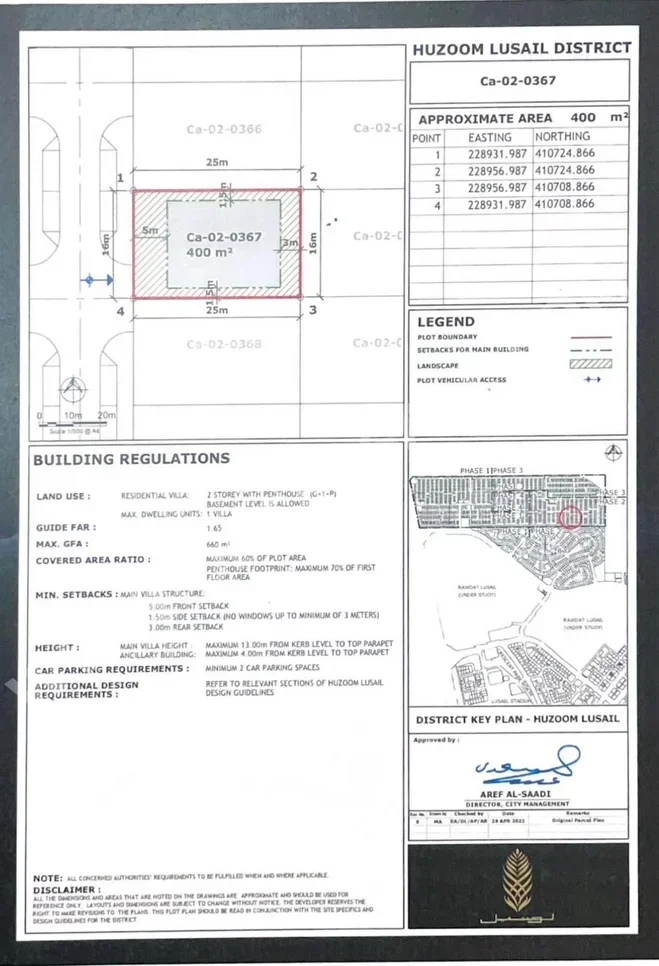اراضي للبيع في لوسيل  -المساحة 400 متر مربع