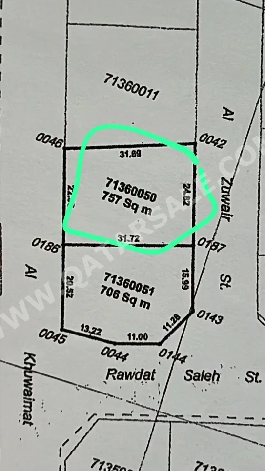 اراضي للبيع في أم صلال  – الخريطيات  -المساحة 757 متر مربع
