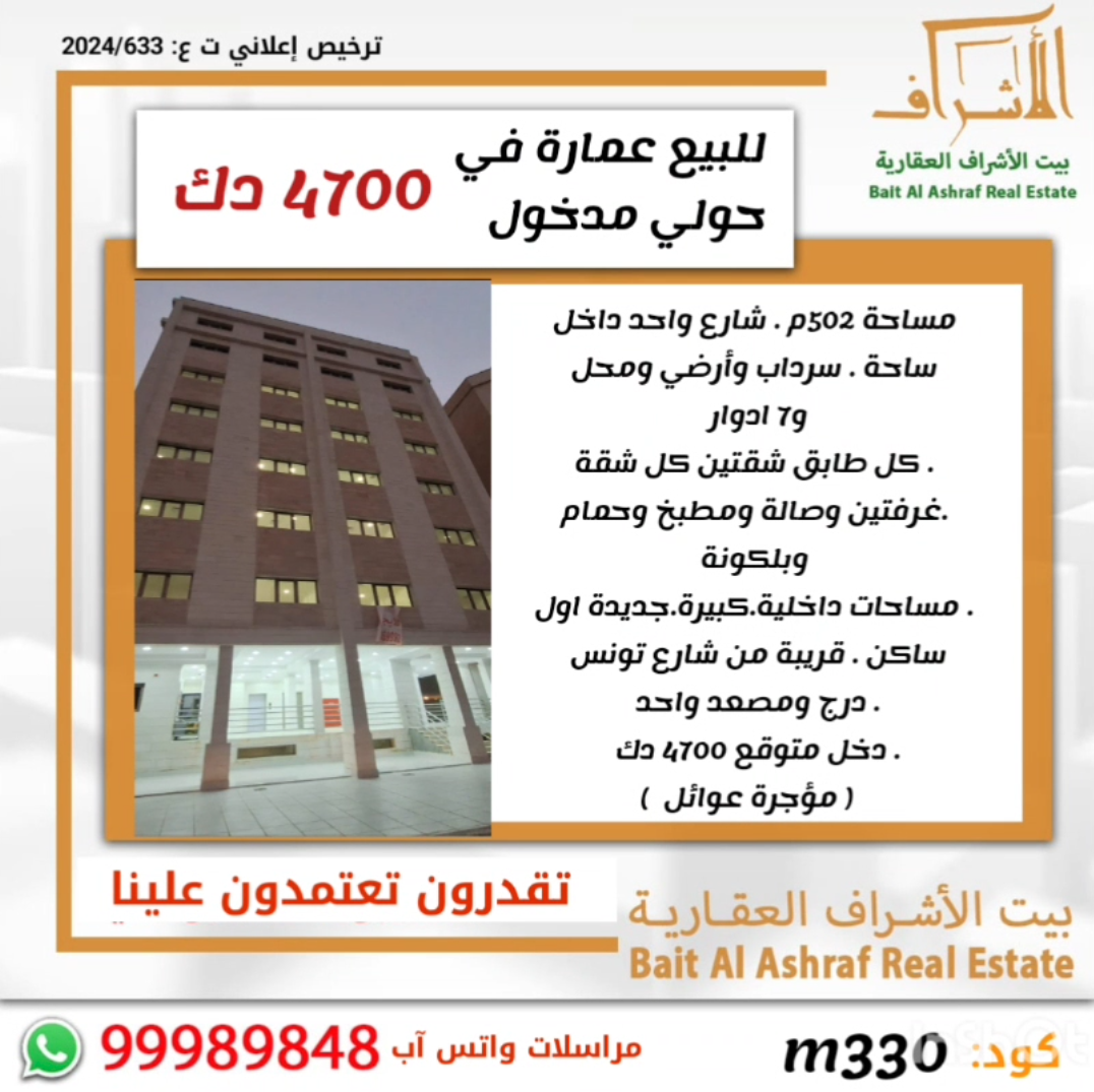 للبيع عمارة مدخول فى حولي للبيع عمارة مدخول فى حولي